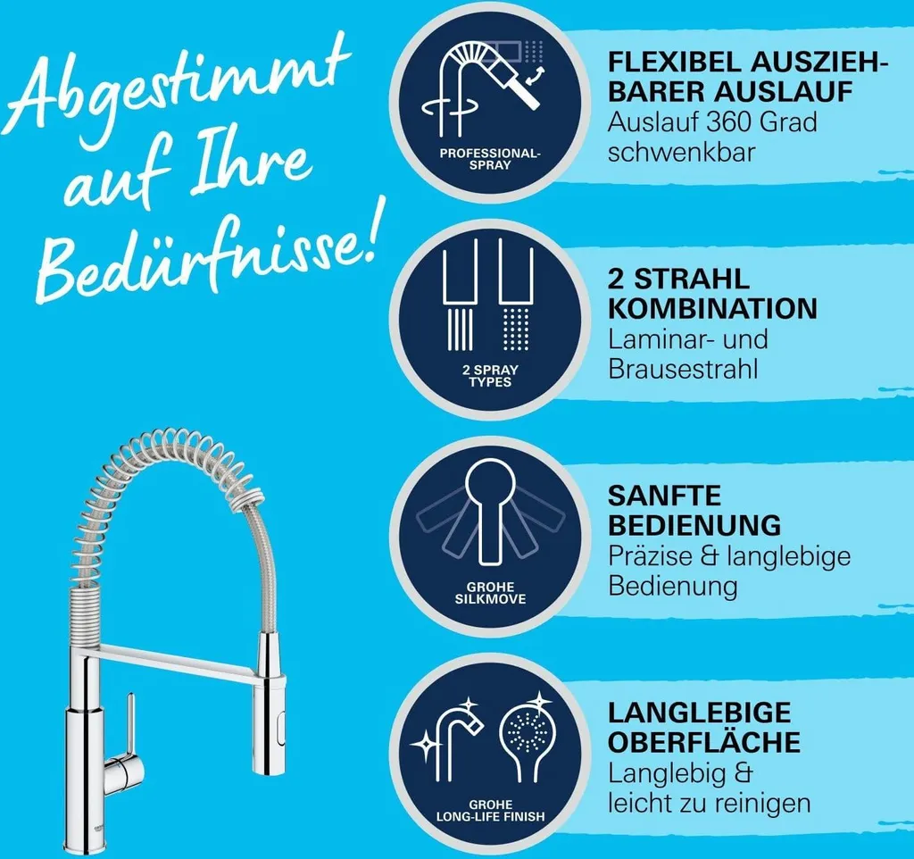 Mitigeur Evier Grohe Get Chrome avec Bec Pivotant et Douchette 2 Jets - 13