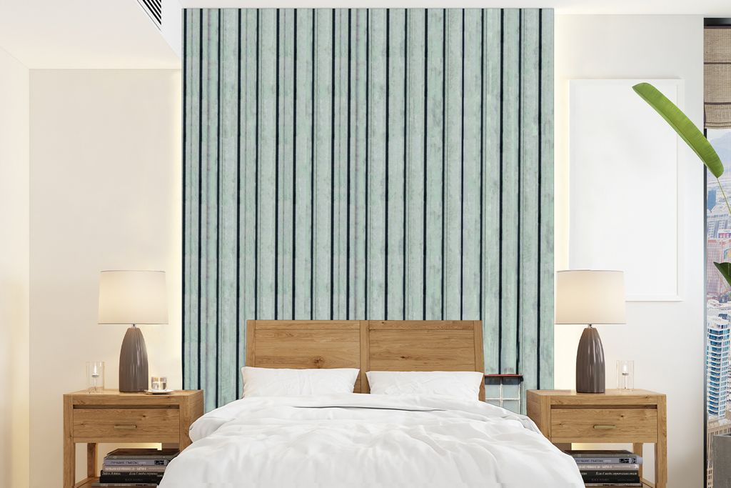 MuchoWow Fototapete für Wohnzimmer oder Schlafzimmer Wandtapete Vinyl Motivtapete Architektur - Grün - Fenster - Streifen - 195x260 cm - Wandbild