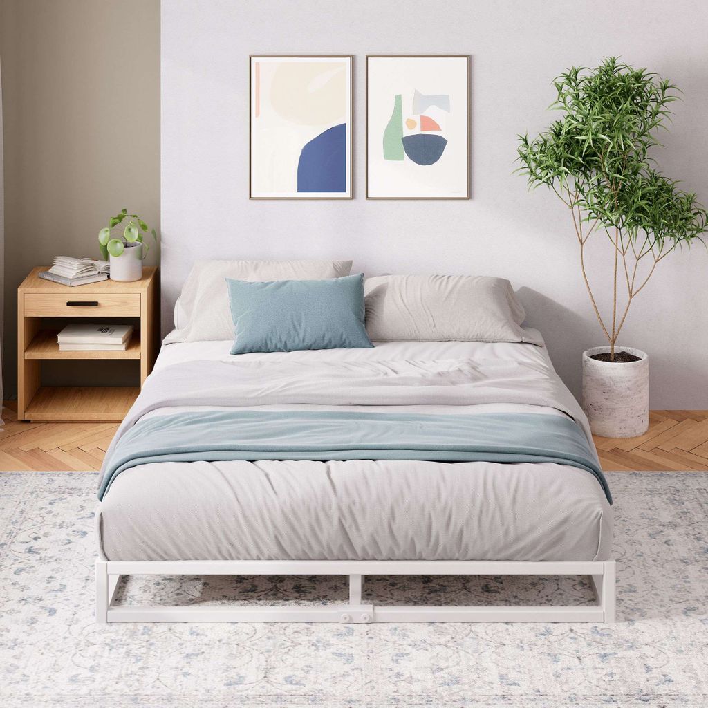 Zinus Joseph Metallbett - Bett 90x200 cm - Höhe: 15 cm - Bettgestell mit Lattenrost - Einzelbett - Einfache Montage - Bettrahmen Weiß