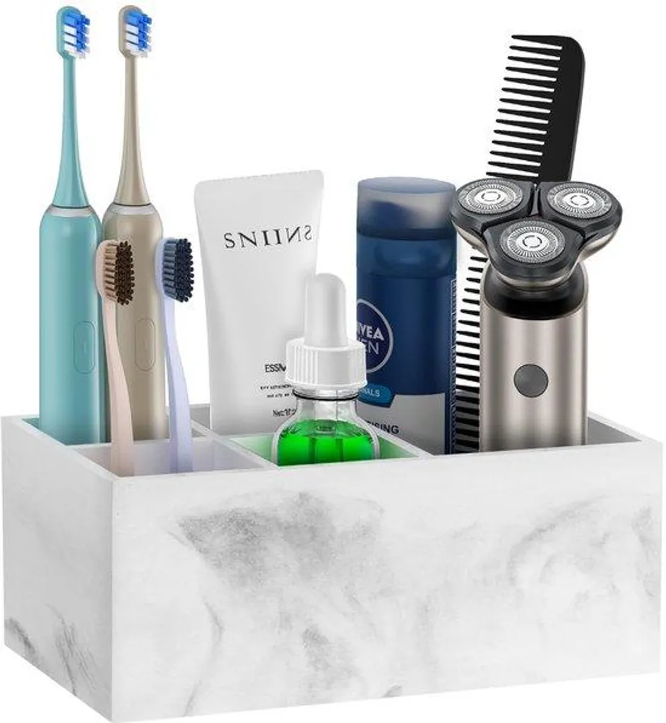Rangement brosse à dents électrique pour famille blanc marbre 5 cases