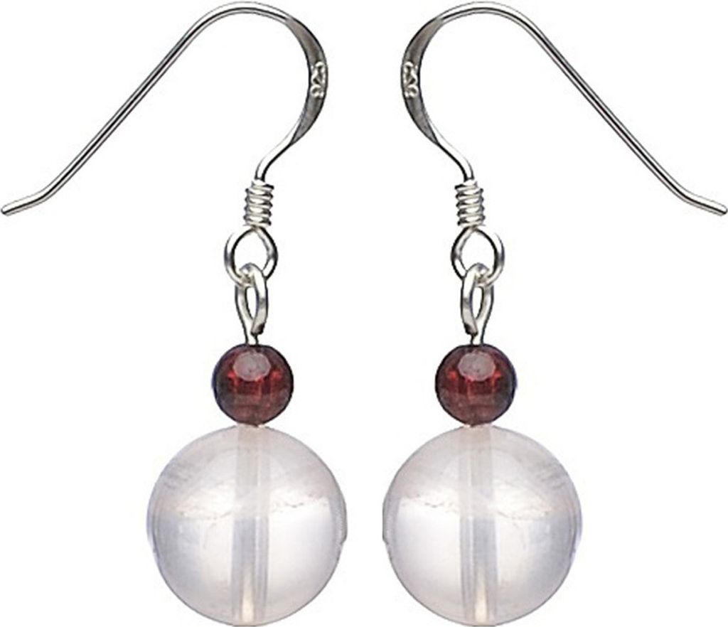 Ohrringe Ohrhänger aus Rosenquarz & Granat & 925 Silber rose dunkelrot Damen