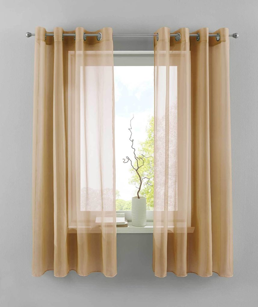 2er Set Ösengardinen HxB 175x140 cm Sand Transparent »Basel« Gardine Bleiband Store Vorhang, 20332TR2