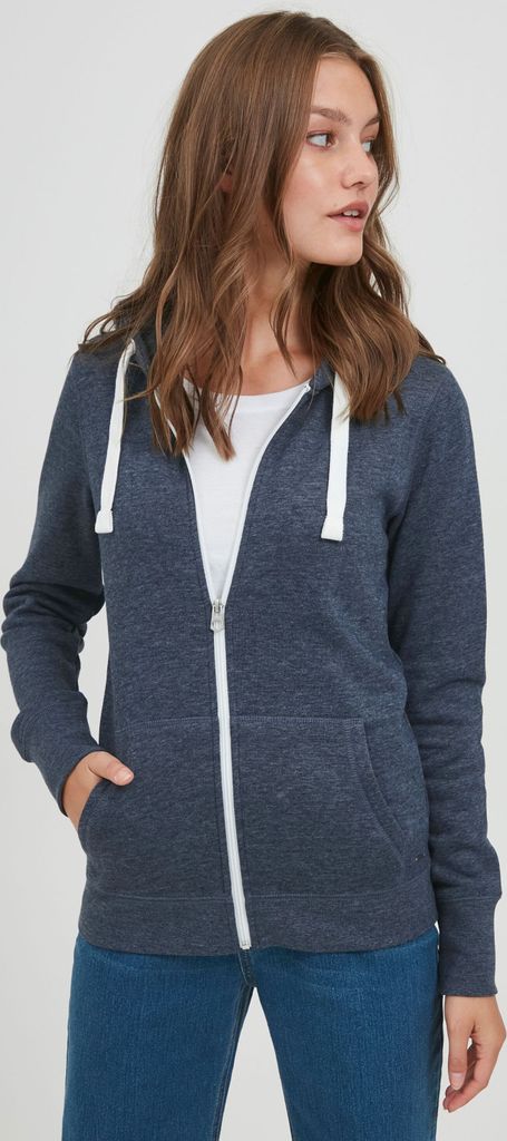 OXMO OXOlinda Damen Sweatjacke Kapuzenjacke Hoodie mit Kapuze Zip-Hoodie Zip-Jacke meliert mit Reißverschluss in Kontrastfarben dicke Kordeln