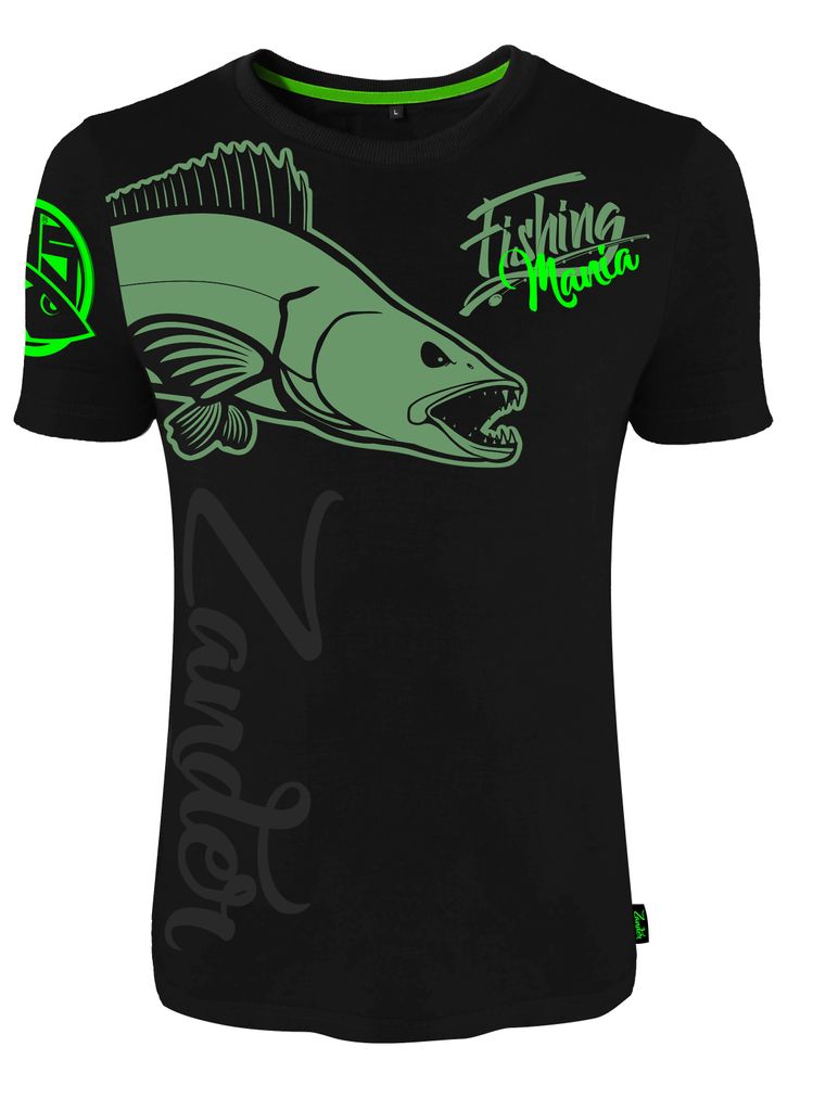 Collection Mania Hotspot Design T-Shirt Fishing Mania Zander schwarz grün 