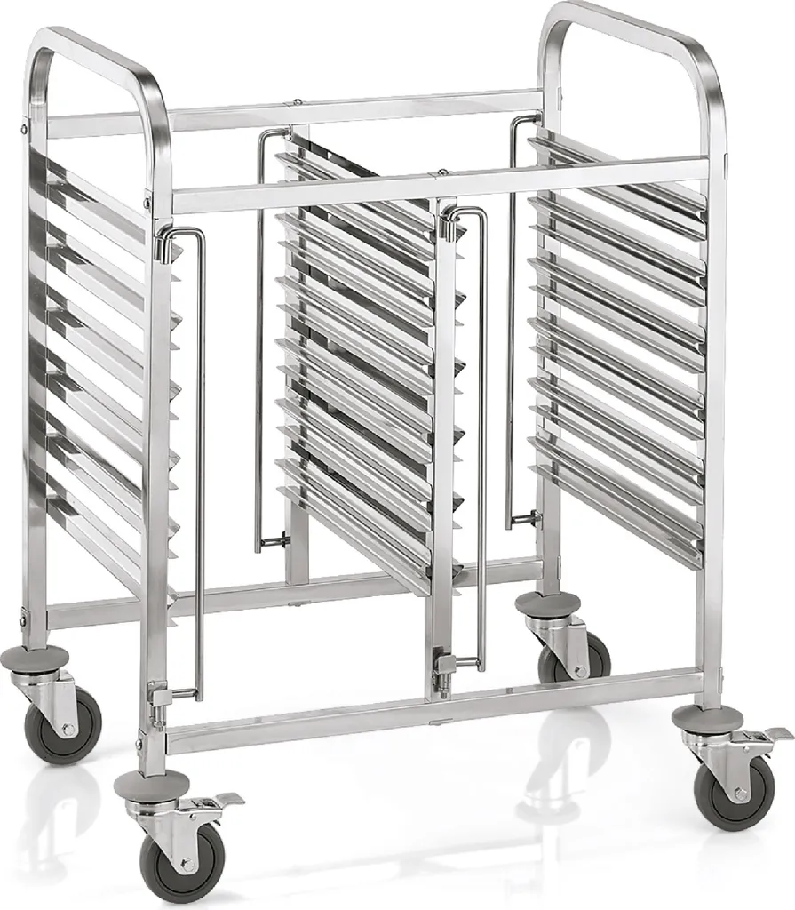 Chariot à Étagères en Acier Chrome-Nickel Robuste pour 24 Plateaux Repas