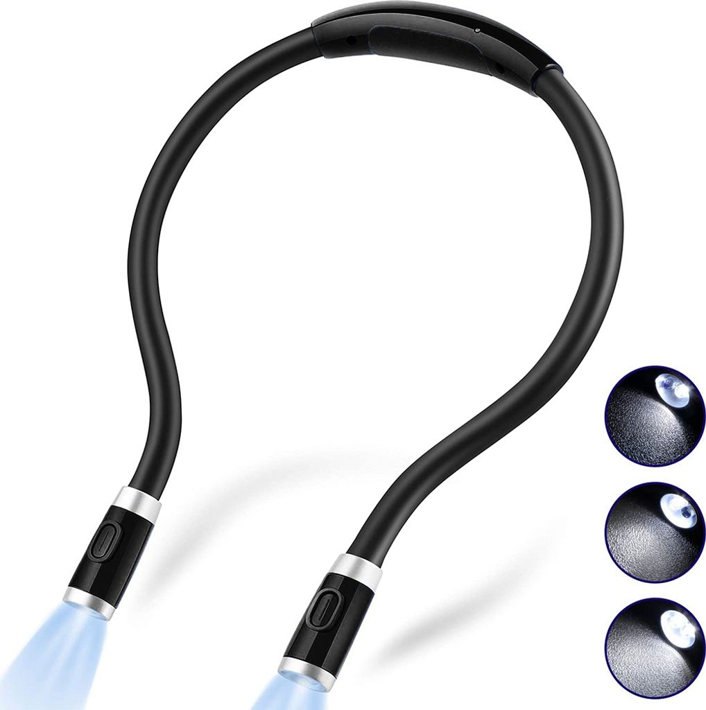 Wiederaufladbare LED-Buchleuchte, um den Hals liegende Leseleuchten zum Lesen im Bett, freihändig, superflexibel, 3 einstellbare Helligkeitsstufen