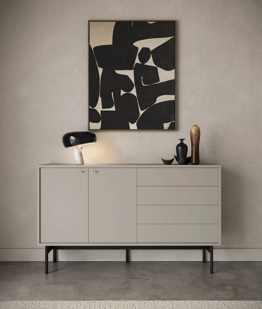 Buffet de Salon Moderne 154 cm Greige Selsey Olar Rangement Chic