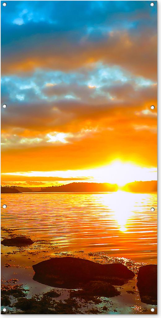 MuchoWow 80x160 cm Outdoor-Poster Gartendeko Sichtschutz Garten Poster für den Garten Sonne - Landschaft - Wasser - Bäume