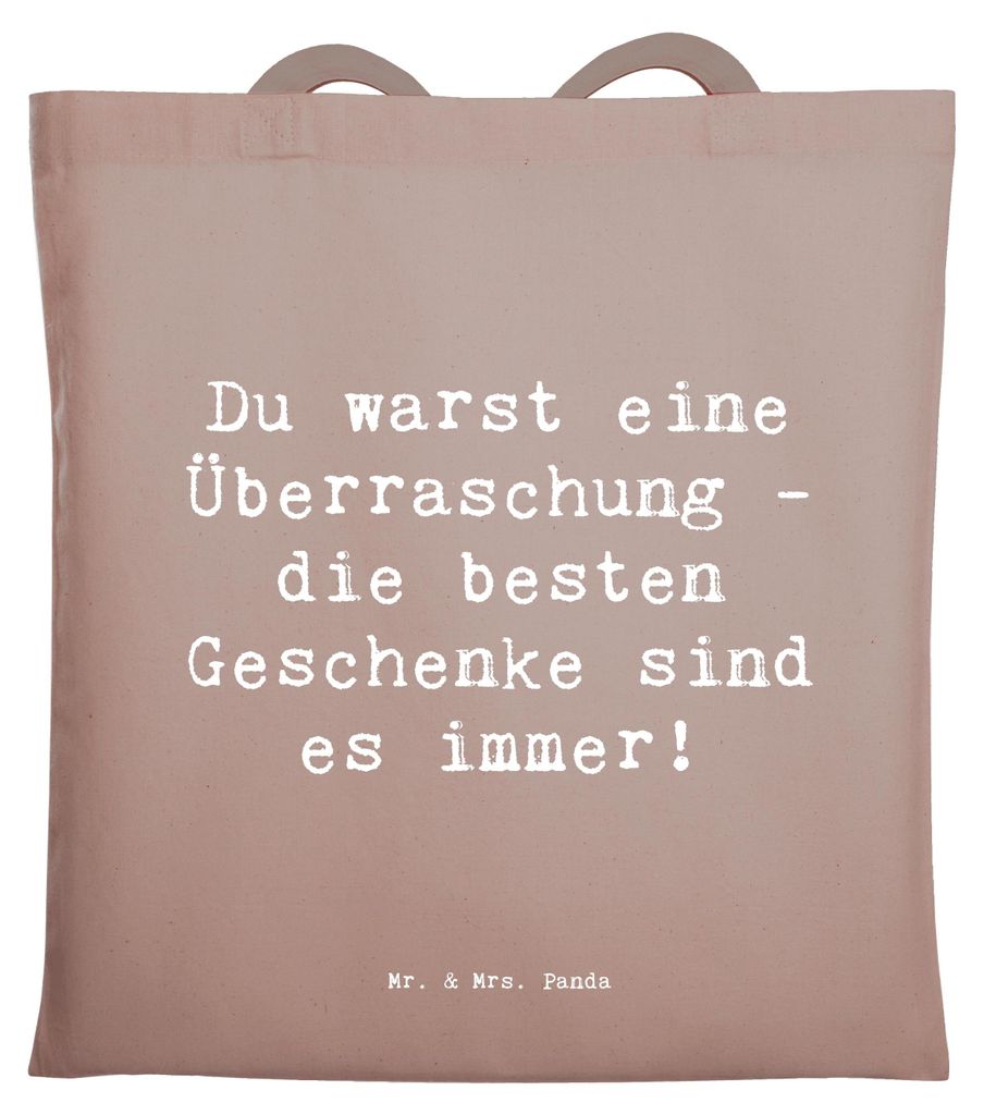 Mr. & Mrs. Panda Tote Bag Spruch Überraschung Adoptivkind - Braun Pastell - Geschenk, Jutebeutel, Freude, Einkaufstasche, Liebe, Familienbande, Fa...