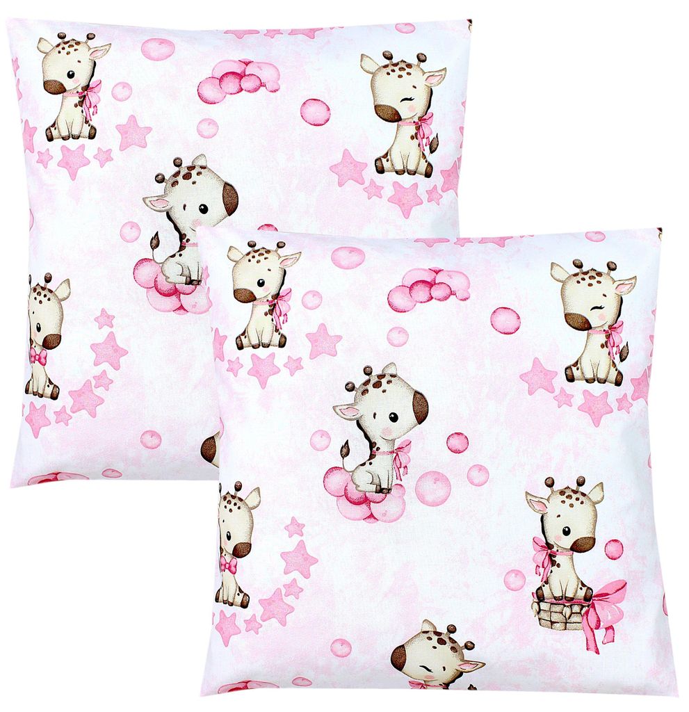 TupTam Kinder Kissenbezug Dekorativ Gemustert mit Hotelverschluss 2er Set, Farbe: Giraffe/ Punkte/ Rosa, Größe: 40 x 60 cm