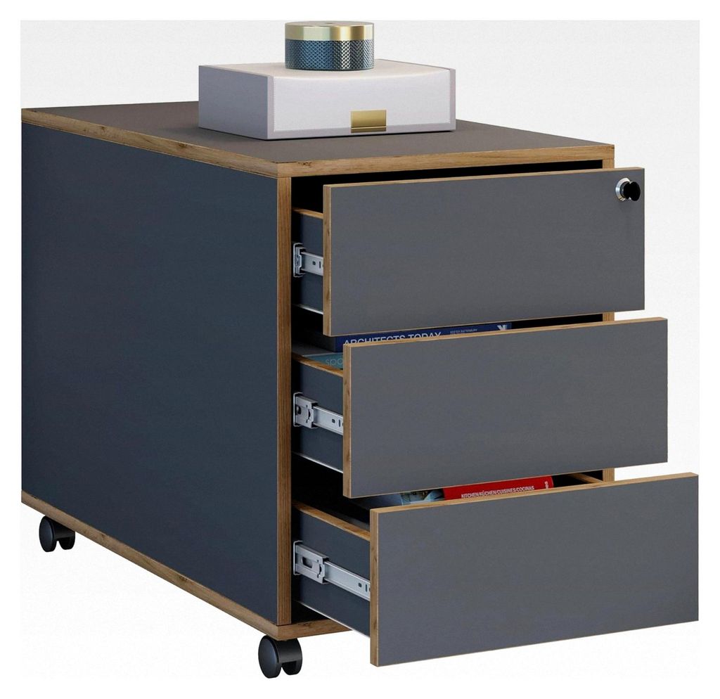 Rollcontainer | Beistellcontainer mit drei Schubladen | Maße ca. H. 50 x B. 39 x T. 70 cm | Bürocontainer abschließbar