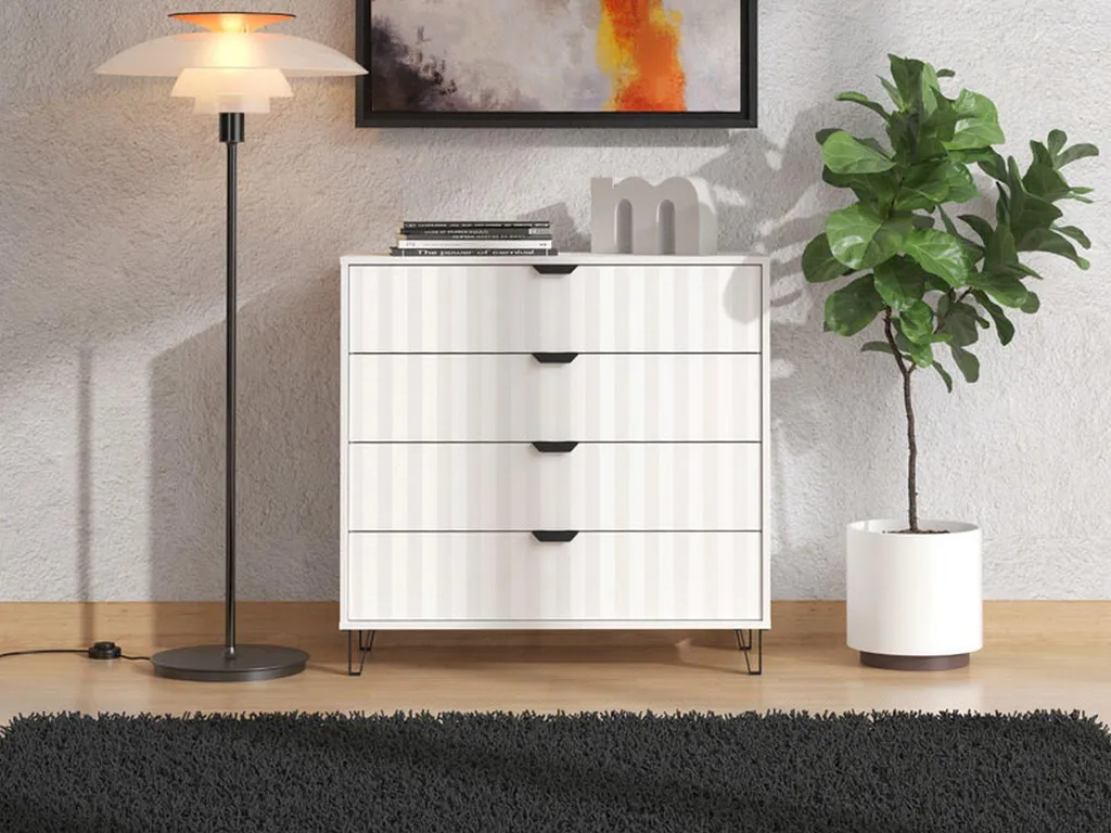 Meuble de Rangement Blanc 4 Tiroirs Commode de Chambre Design Maggiora - 2