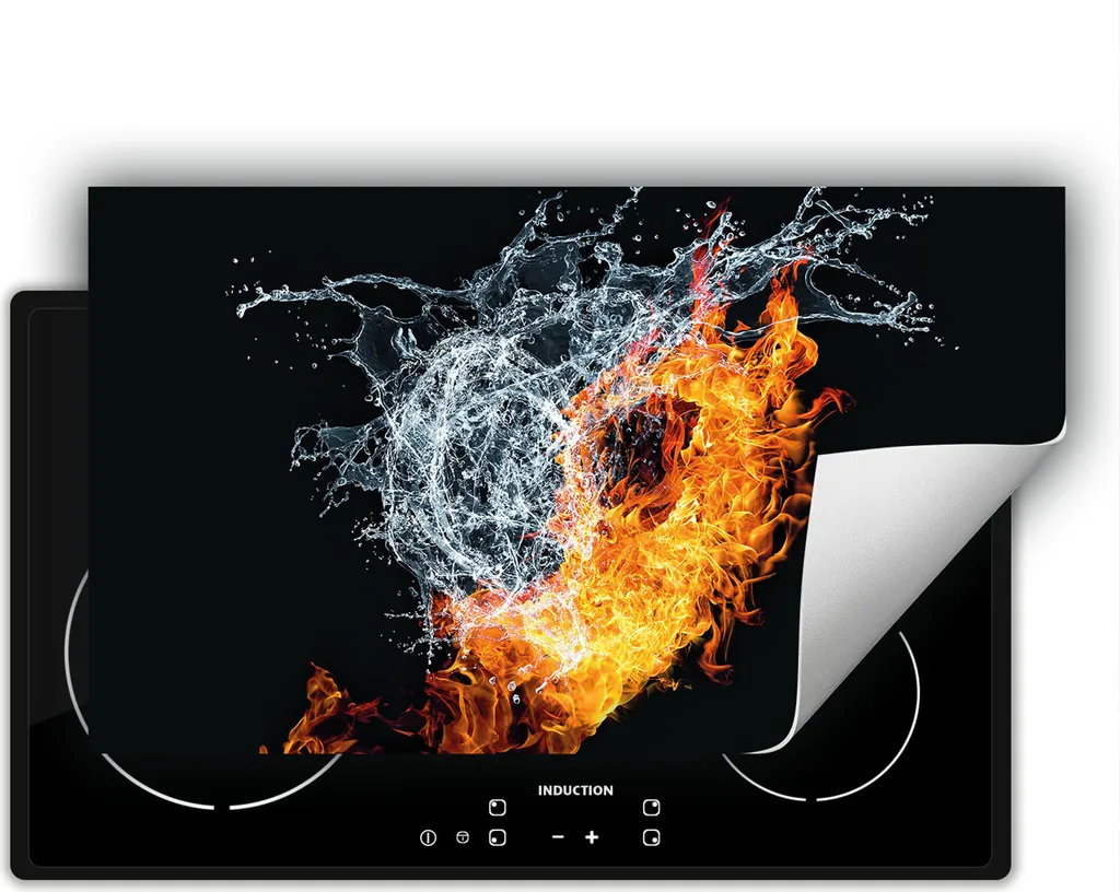 DarHaus Piastra di copertura per stufe 90x52 cm Tappetino antiscivolo Roll-up, acqua - fuoco