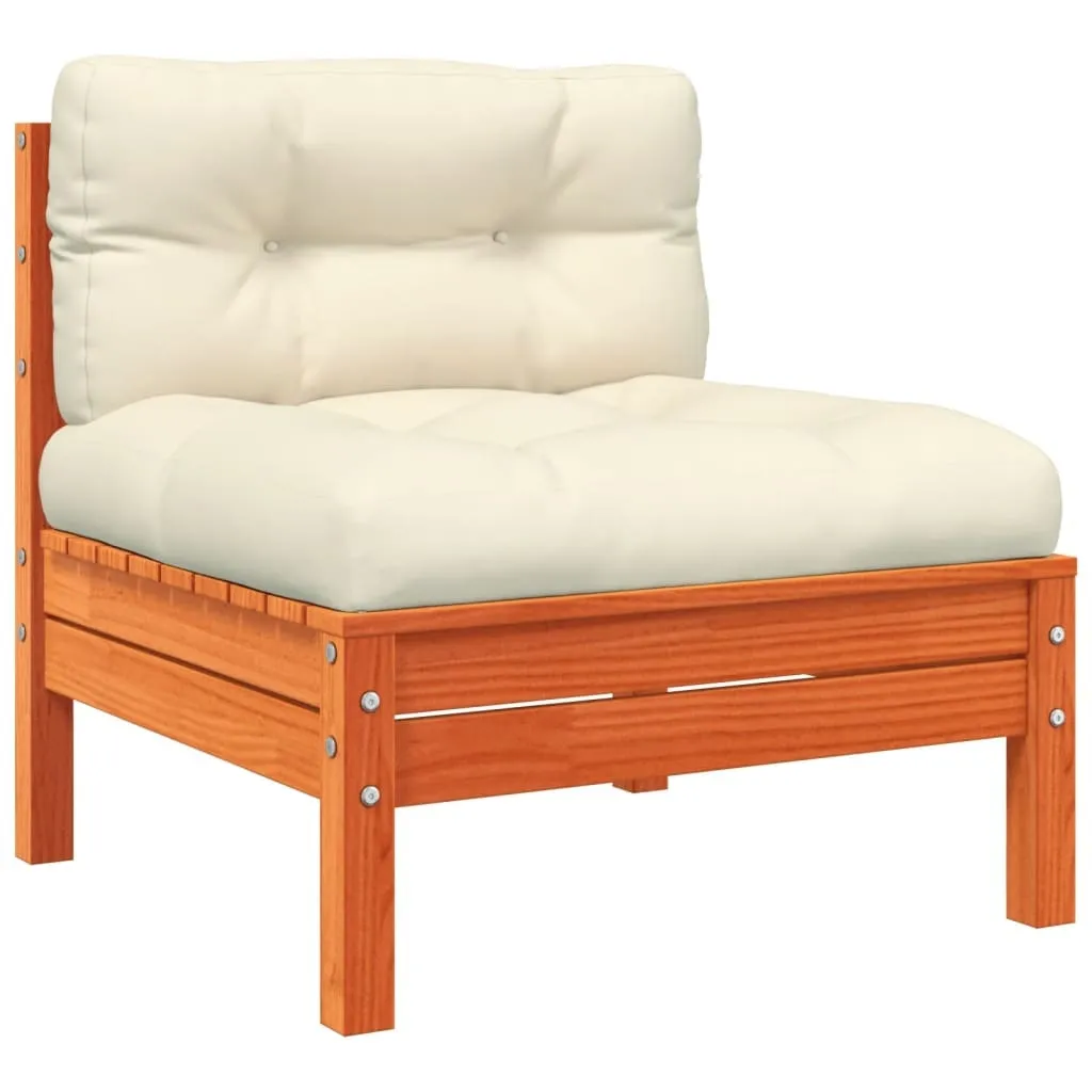 Divano Esterno Design Modulare Legno Pino Marrone Wax e Cuscini