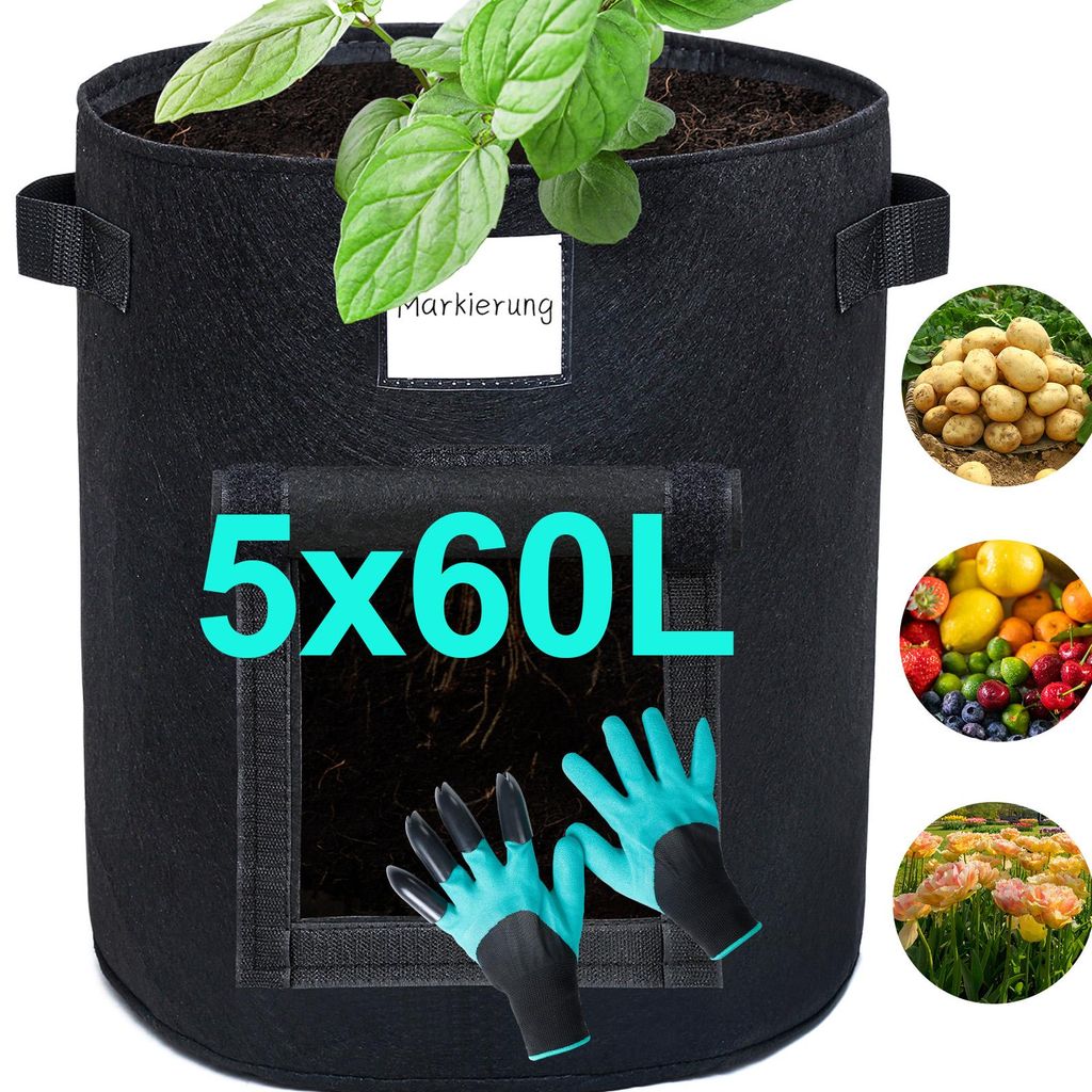 Pflanzsack 5X 60L aus Vliesstoff, Pflanzen Tasche mit 1 Produktbild 