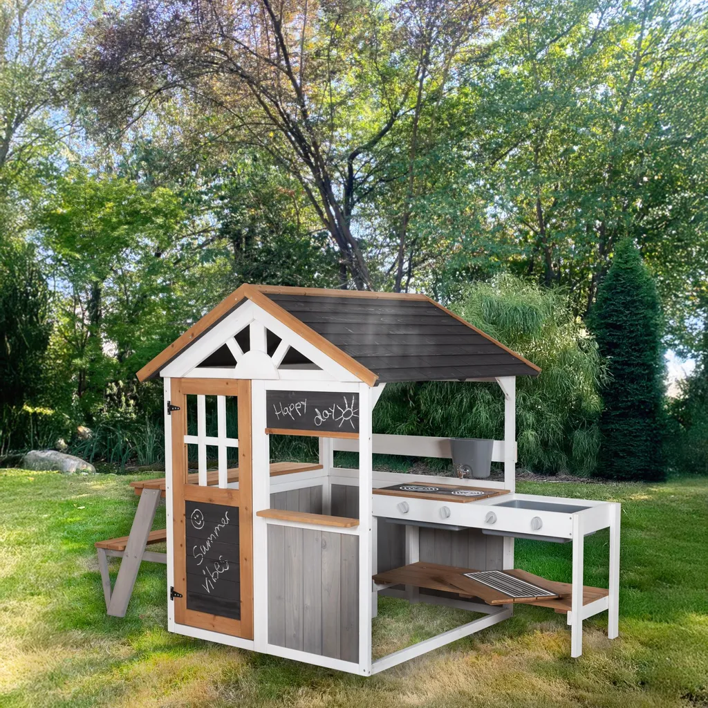 Maison de jeu roba bois résistant aux intempéries avec table et bancs