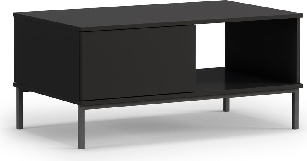 Couchtisch QUERTY QT-02 mit 2 Schubladen 100 cm Push-to-Open Wohnzimmertisch Beistelltisch Sofatisch Kaffeetisch Grifflos Modern (Schwarz Matt)