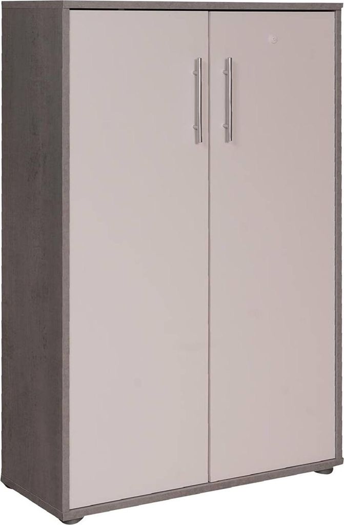 2-türiger MehrzweckschrankDpazzin, Hilfsschrank, Schuhschrank, Multifunktions-Bücherregal mit 2 Türen, 79x34h118 cm, Zement und Weiß
