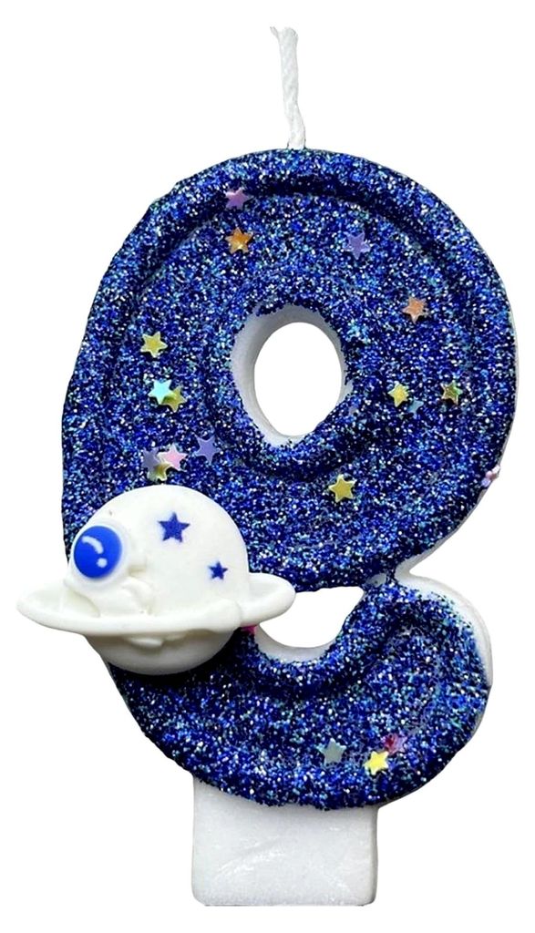 Zahlenkerzen für Geburtstagskuchen im Weltraumdesign | Tortendekoration | Fantasiekerzen für Kuchen