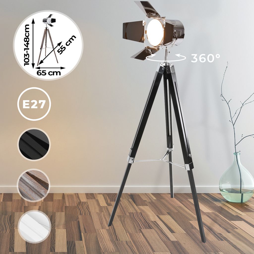 Retro Stativ Steh Leuchte schwarz Höhe verstellbar Studio Lampe Spot verstellbar 