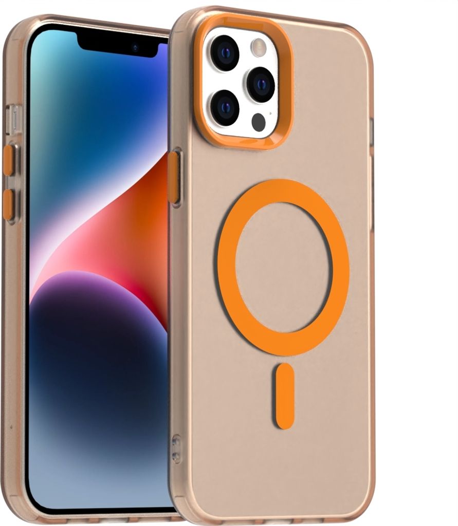 Handyhülle für iPhone 14, Hülle Kompatibel mit MagSafe, Schlank Durchscheinend Matt Stoßfest Schutzhülle Orange