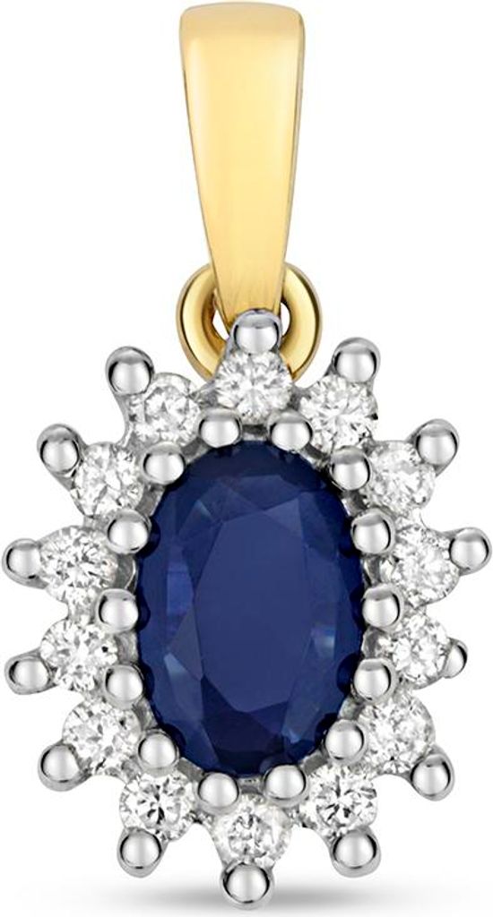 9 Karat (375) Gold Damen - Diamant Anhänger Brillant-Schliff 0.15 Karat H - PK2 mit Saphir - 16mm*9mm; TRS3336