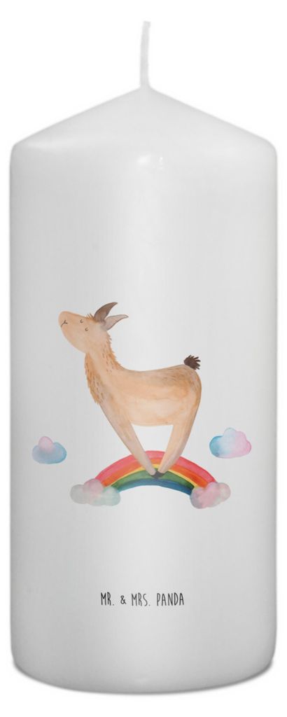 Mr. & Mrs. Panda Kerze Lama Regenbogen 15 x 7 cm - Weiß - Geschenk, Lamas, Erinnerungskerze, Selbstständig, Blockkerze, Hobby, Erinnerungslicht, ...