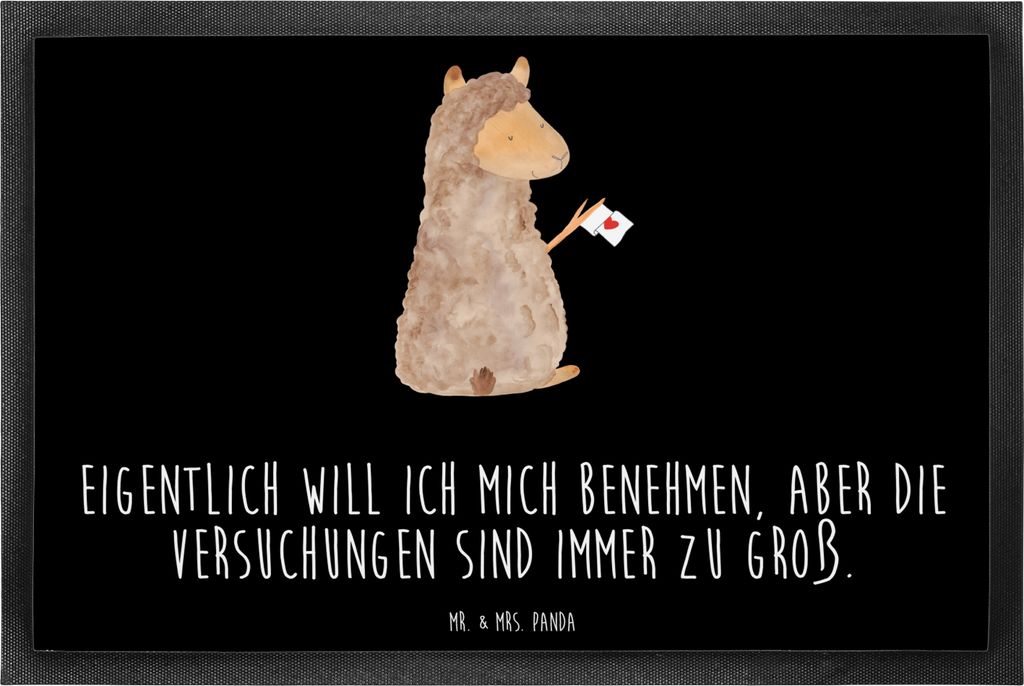 Mr. & Mrs. Panda fußmatte Alpaka Fahne 60 x 90 cm - Schwarz - Geschenk, Türvorleger, Schmutzmatte, flurmatte, Liebe, Lama, Alpakas, Bodenvorleger...