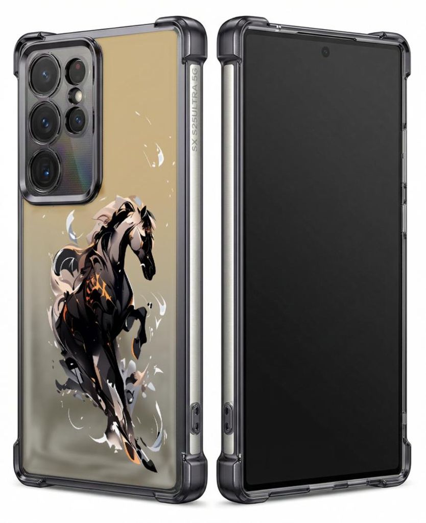 Personalisierte Hülle mit Bild für Samsung Galaxy S25 Edge Elektroplattiert TPU Stoßdämpfer Handyhülle mit Artwork-Design „Pferd in Bewegung“