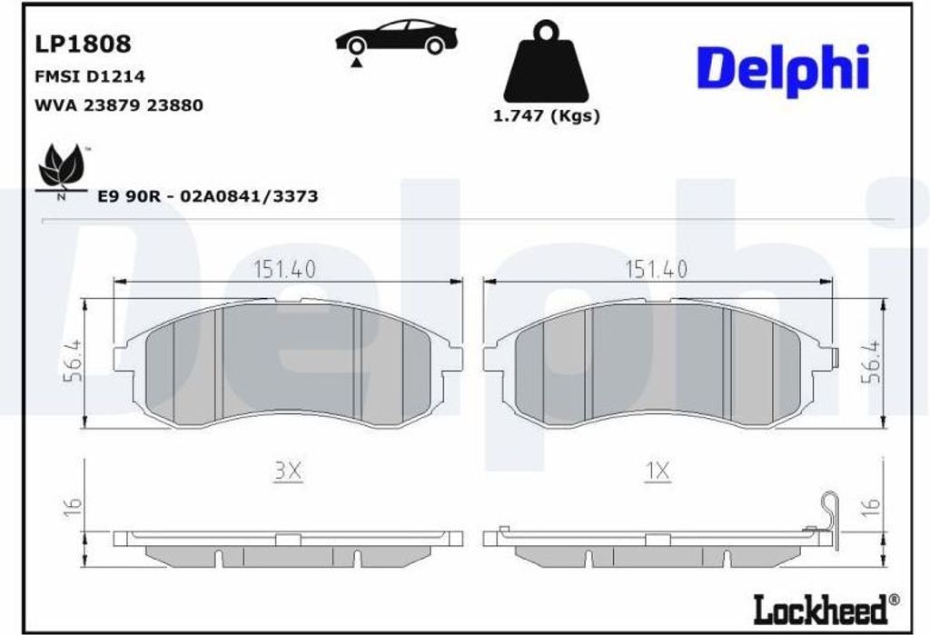 DELPHI Bremsbeläge Satz Vorne Bremsklötze für MITSUBISHI L 200 (K7T, K6T) LP1808