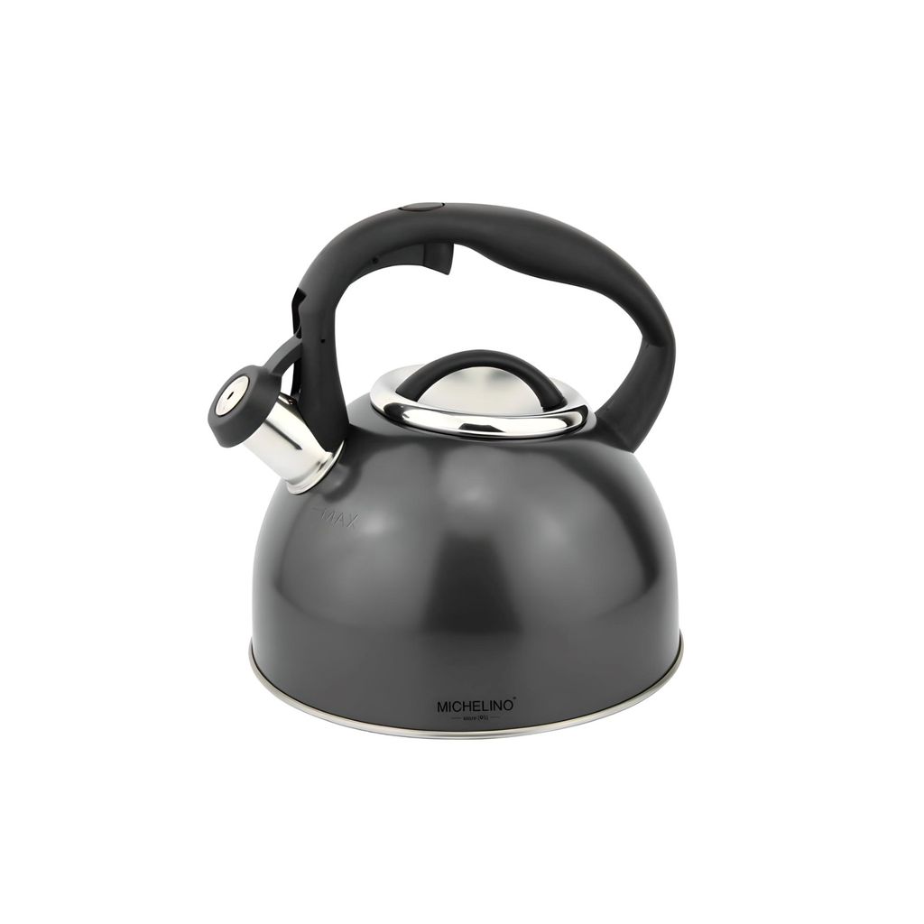 MICHELINO 2,5 Liter Edelstahl Flötenkessel Teekessel Kessel schwarz 11403