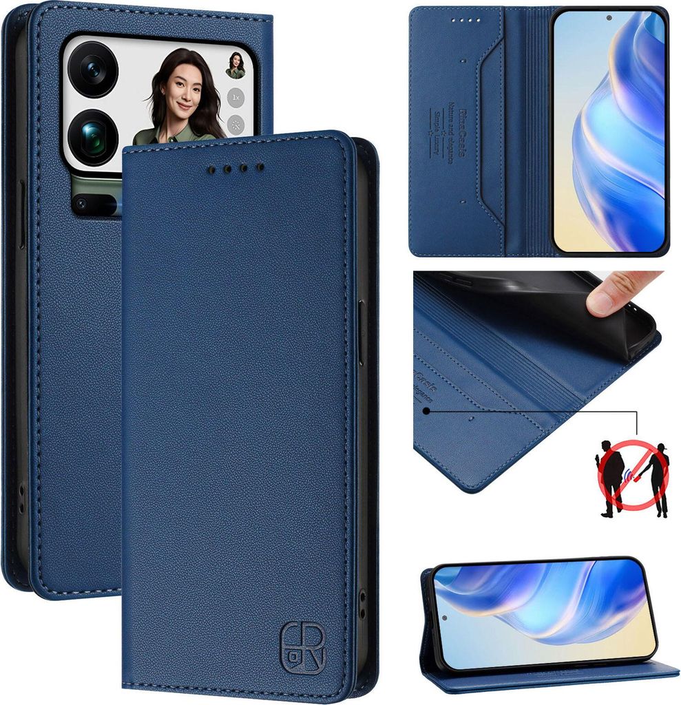Lederhülle für Xiaomi 17 Pro Max Hülle Flip Brieftasche Kartenfächern Ständer Schutzhülle Blau