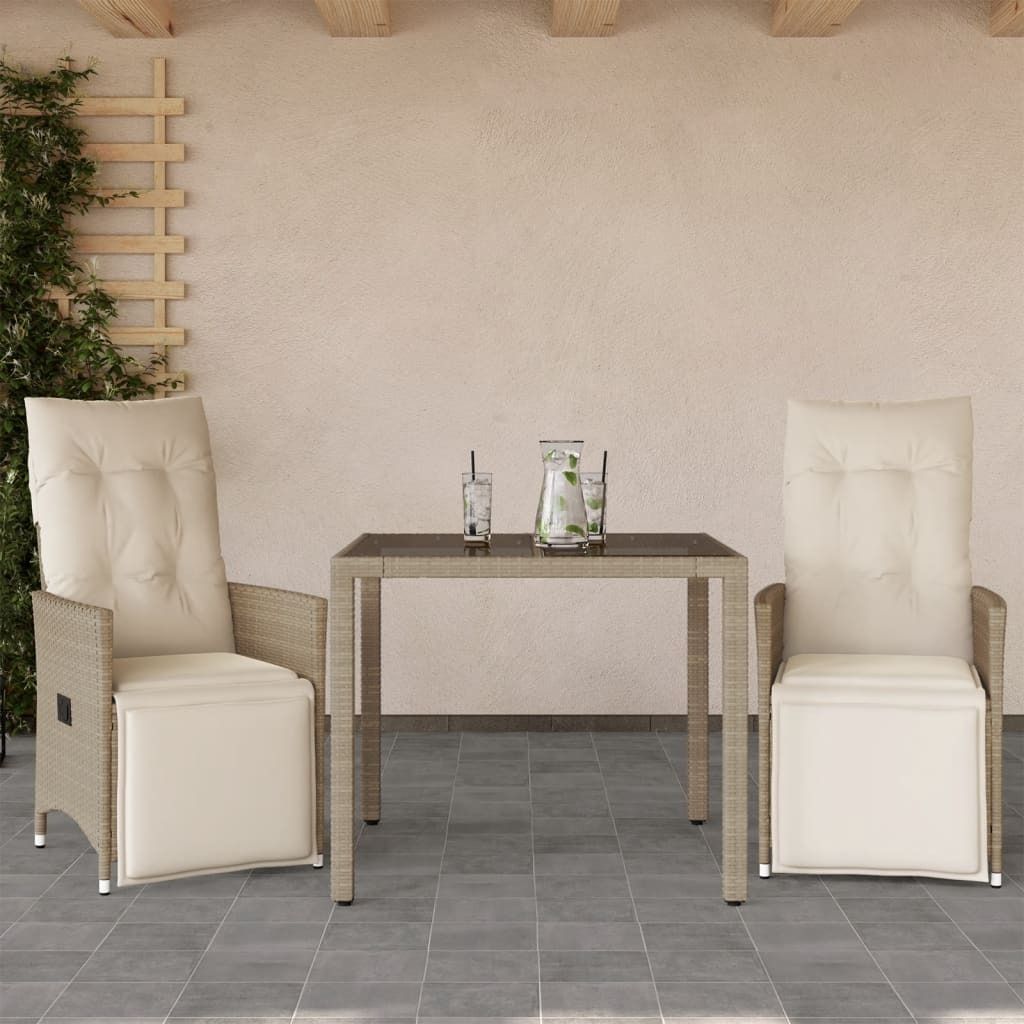Schlichtes Gartenmöbel Set Balkonmöbel-Set 3-tlg. Garten-Bistro-Set mit Kissen Beige Poly Rattan - Gartenmöbelgarnituren DE8735450 2parcel