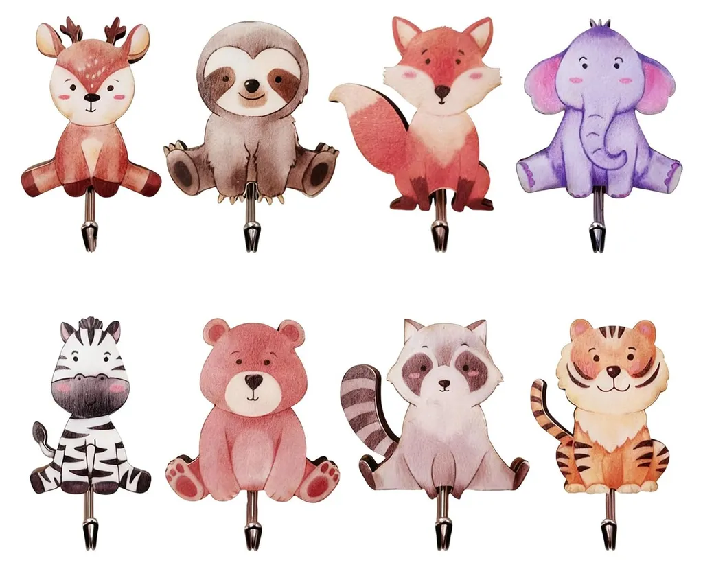Patère animaux enfant sans trou - Lot de 8 crochets muraux adhésifs