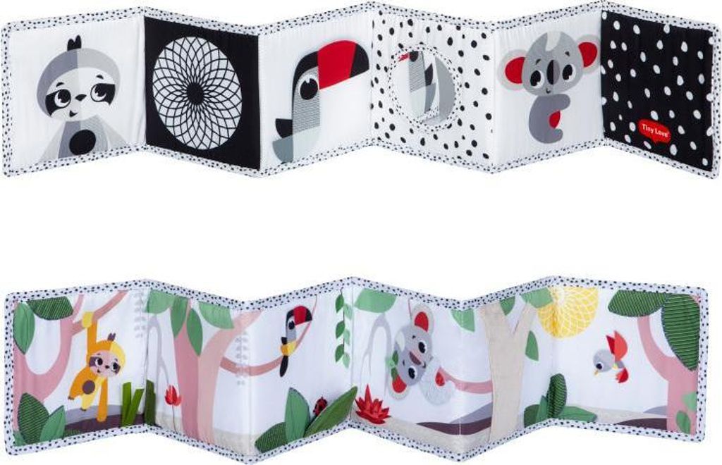 Tiny Love Doppelseitiges erstes Buch, weiches Baby Buch, 0+ Monate, Fhlbuch Baby, 2 Seiten, 7 lustige Aktivitten, frdert Sinne, Boho Chic