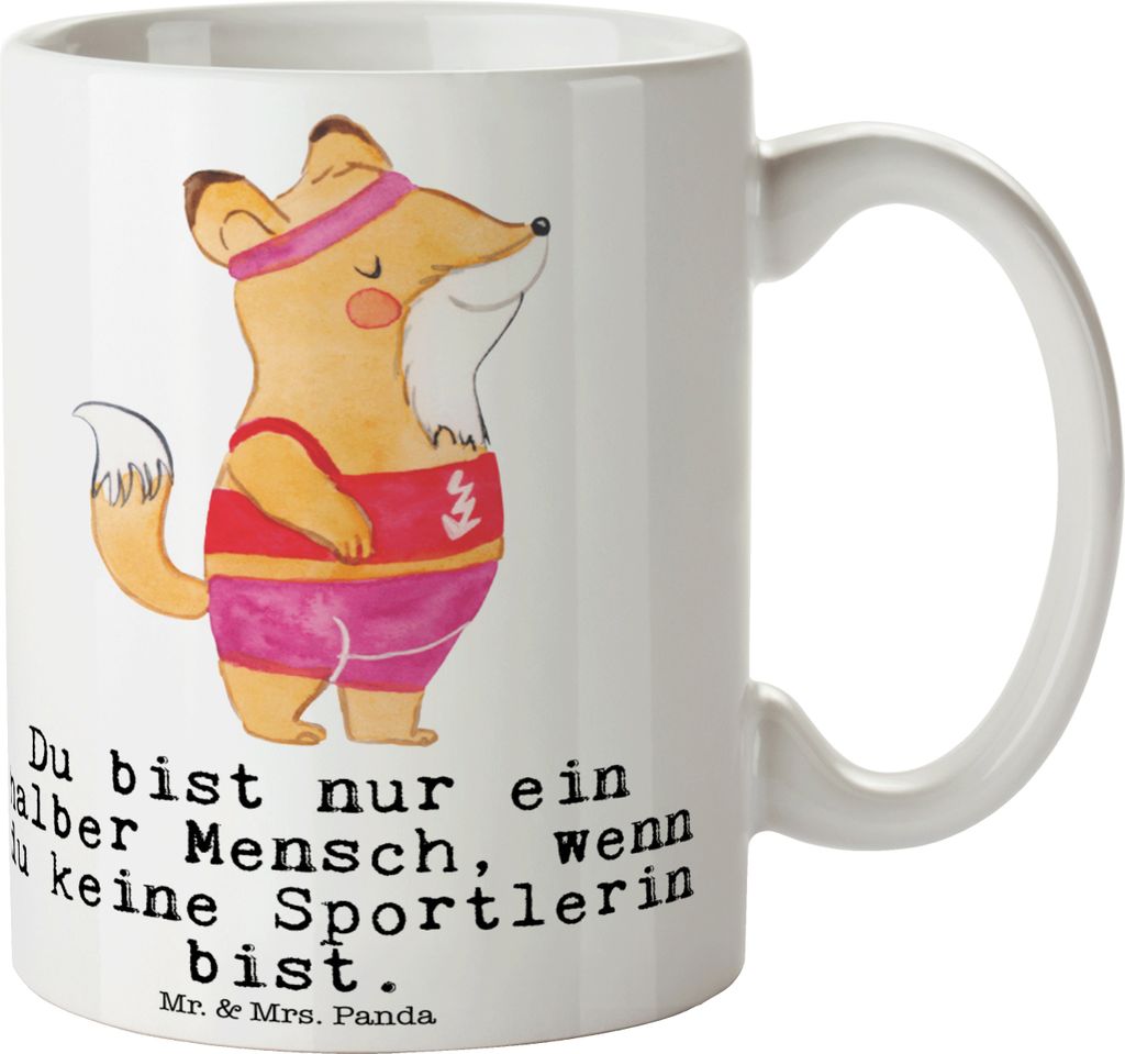 Mr. & Mrs. Panda Trinkbecher Sportlerin Herz - Weiß - Geschenk, Becher, kaffeebecher keramik, Kaffeetasse, Tasse