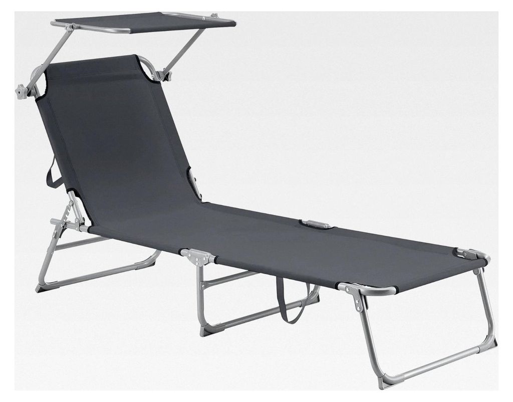 Sonnenliege mit Dach, klappbar, bis 115 kg, verstellbare Rückenlehne, Stahlgestell, Dunkelgrau