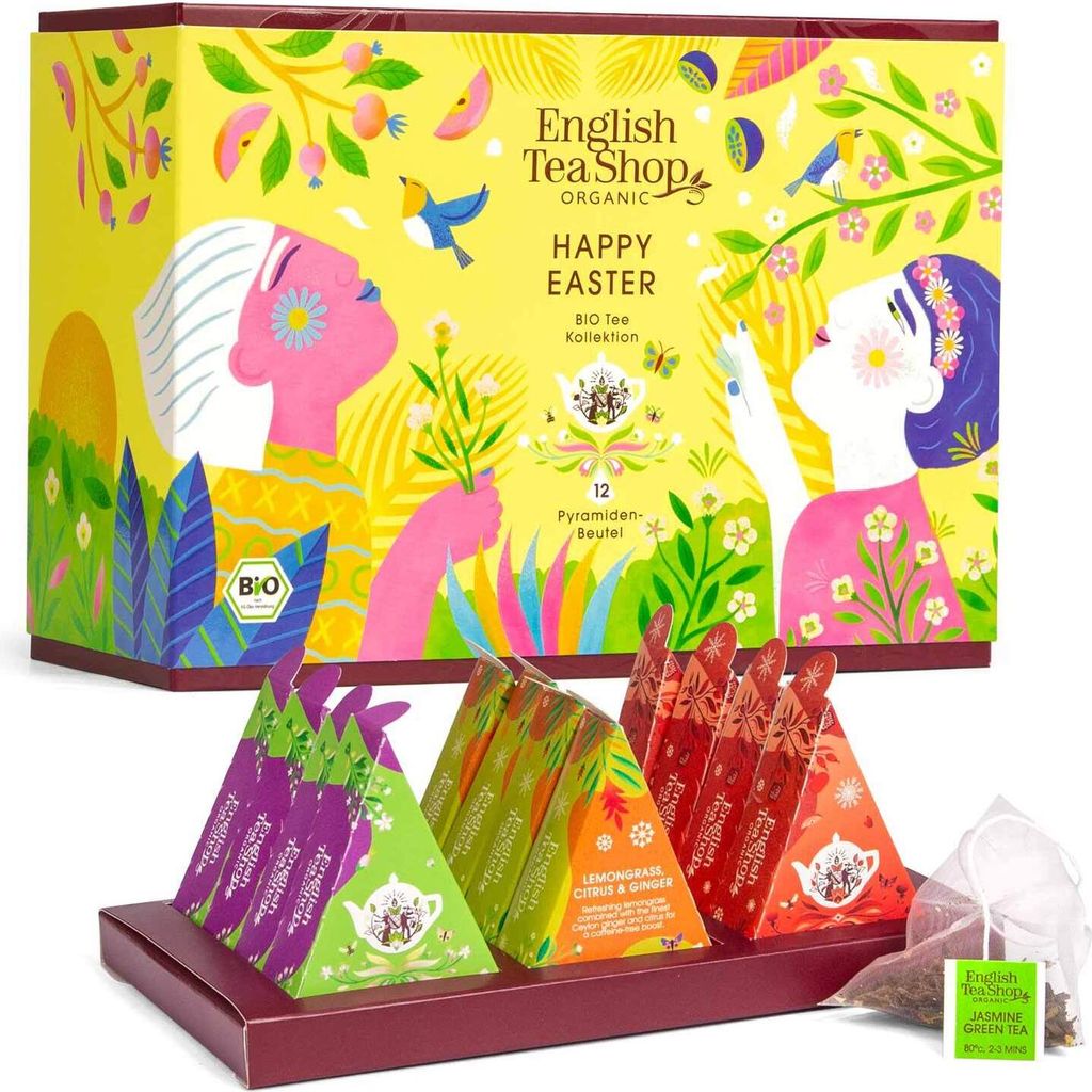 ETS - Tee Geschenk zu Ostern "Happy Easter", Tee Ostergeschenk, BIO, 12 Pyramiden Beutel