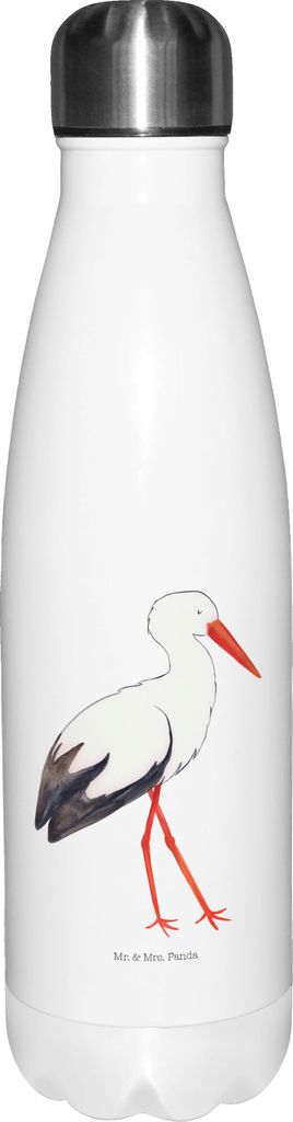 Mr. & Mrs. Panda Thermosflasche Storch - Weiß - Geschenk, Mutter, edelstahl wasserflasche, Störche, Thermos, Baby, Trinkgefäß, Geburt, Mütter,...