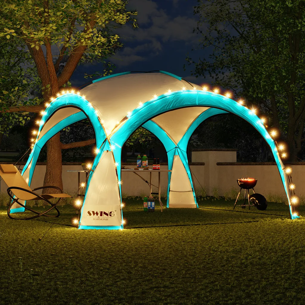 Pavillon design 3,6m avec panneau solaire et LED intégrées Bleu
