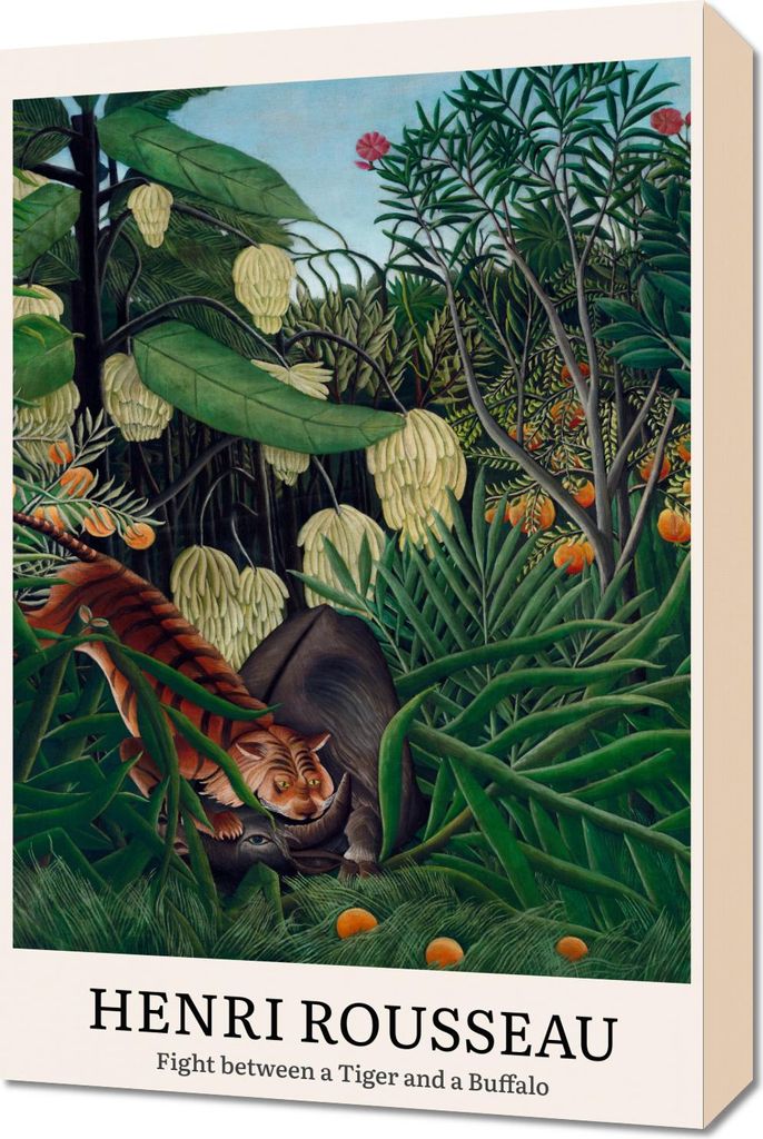 Bild 40x60cm Design Tiger und Büffel, Rousseau Vintage für das Wohnzimmer