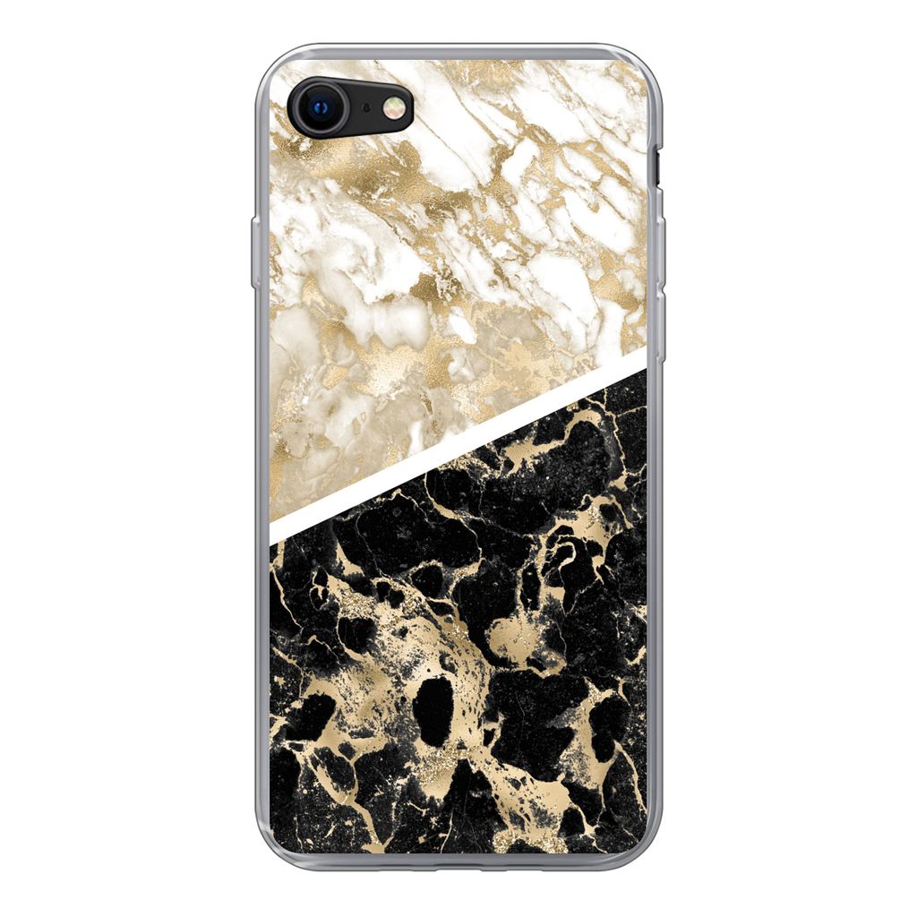MuchoWow Handyhülle Schutzhülle Hülle für iPhone 8 Marmor - Schwarz und Gold - Schick Silikon Softcase Handy Hülle - Schutzhaube