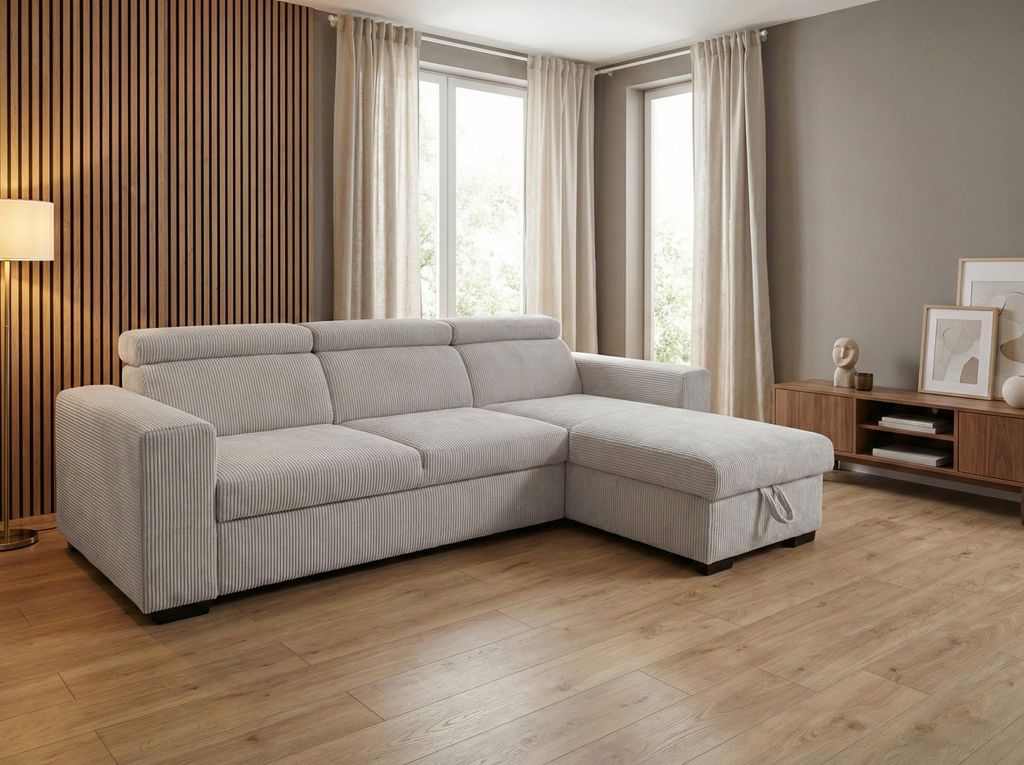 Modernes Ecksofa mit Schlaffunktion Nicole Hellgrau – Komfort, Design & Funktionalität