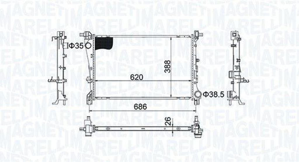 MAGNETI MARELLI 350213203800 Kühler Wasserkühler Motorkühler für FIAT TIPO Kombi (356) TIPO Schrägheck (356) TIPO Stufenheck (356)