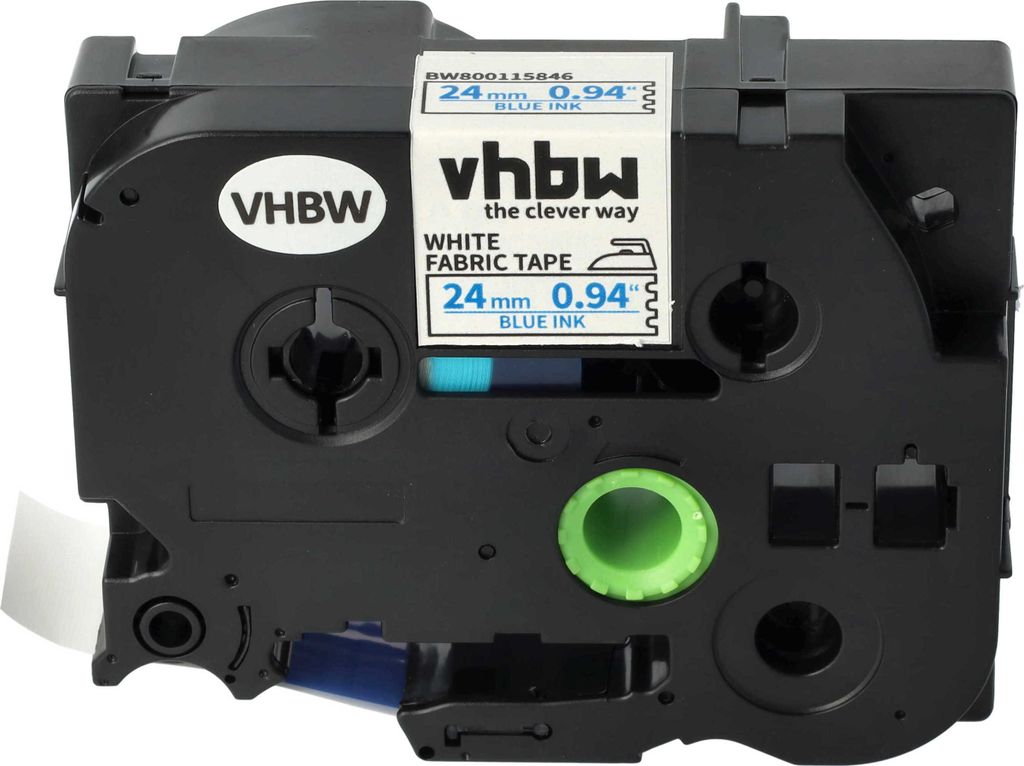 vhbw Schriftband-Kassette kompatibel mit Brother PT D600, D600VP, H100LB, H100R, E100, E100VP Etiketten-Drucker 3m x 24mm Blau auf Weiß, Aufbügel...