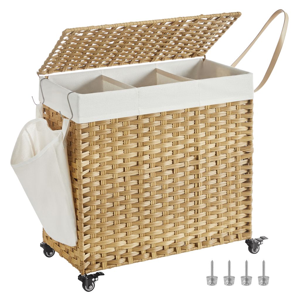 Koš na prádlo na kolečkách 3 přihrádky 66 cm Obrázek produktu 1