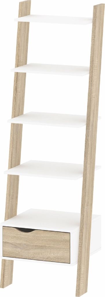 Napoli Bücherregal mit 1 Schublade und 5 Ablagen weiss/Eiche Nachbildung.