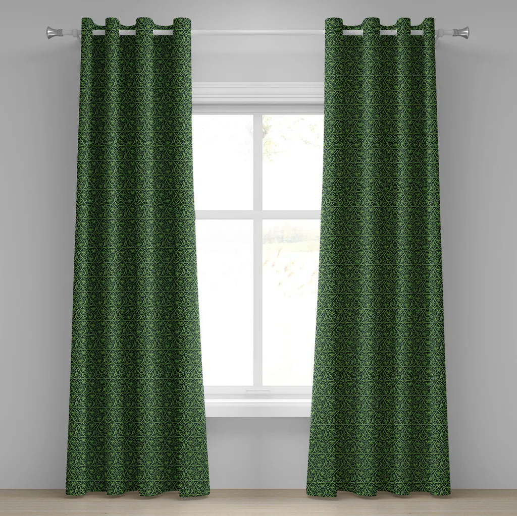 Rideau motifs branches et trèfle abstrait avec œillets 280x175cm Vert