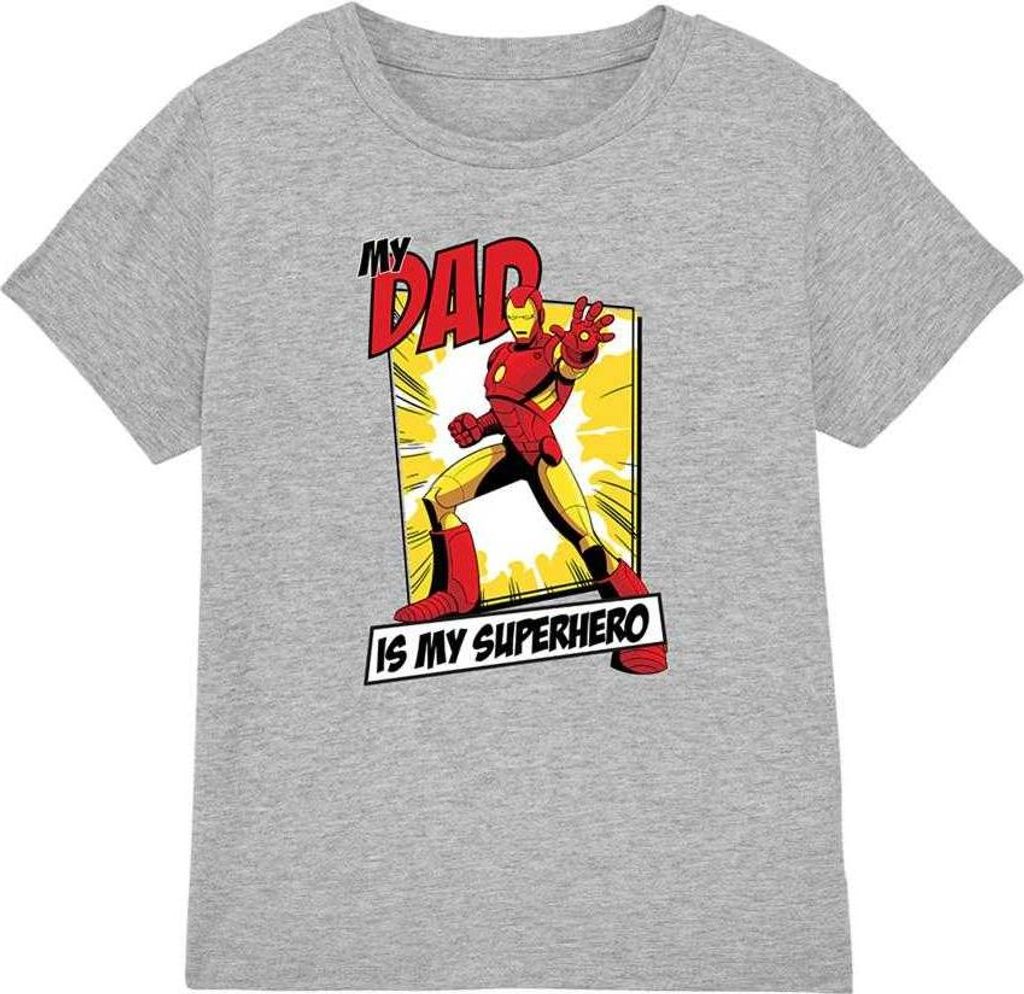 Iron Man - "Dad Hero" T-Shirt für Kinder TV29083 (116) (Grau meliert)