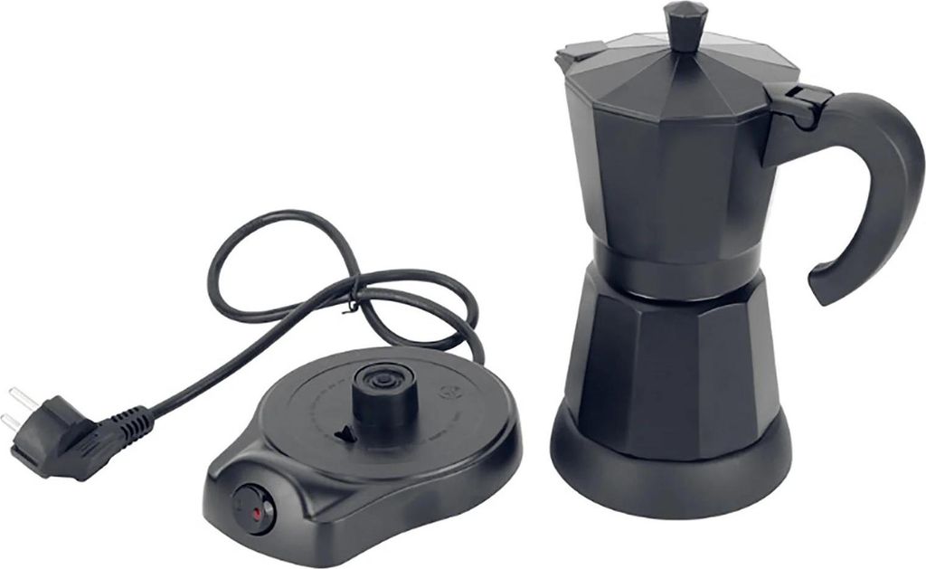 Espressokocher - Elektrischer Mokkakocher - Fassungsvermögen 300 ml / 6 Tassen - Aluminium - Spannung 220–240 V 50 Hz - EU-Stecker - Schwarz